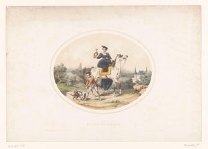 At sırtında şahinli soylu kadın Retour au château (nesnedeki başlık) by Jules Marie Desandre