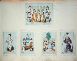 Alsace-Lorraine Noel Ağacı Kostümleri (renkli gravür) by Jules Marre