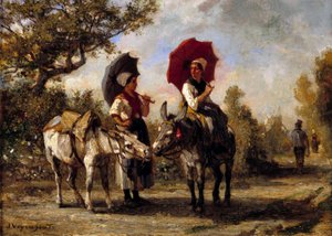 Bir eşek gezintisi Resim Jules Veyrassat (1828-1893) 19. yüzyıl Özel koleksiyon