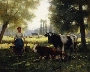 Bir Yaz Gününde İnekleriyle Bir Sütçü Kız by Julien Dupre