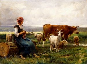 İnekler ve Keçiler ile Çoban, by Julien Dupre