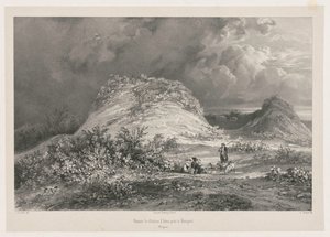 Huelgoet, Brittany, 1845-1846 yakınlarındaki Chateau dArtns kalıntıları. by Julien Louis Jacottet