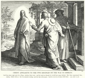 İsa Emmaus Yolunda İki Havariye Görünüyor (gravür) by Julius (after) Schnorr von Carolsfeld