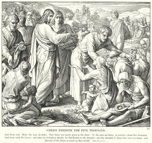 Mesih Beş Bin Kişiyi Besliyor (gravür) by Julius (after) Schnorr von Carolsfeld