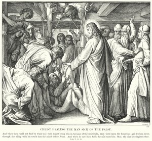 Mesih felçli bir adamı iyileştiriyor (gravür) by Julius (after) Schnorr von Carolsfeld