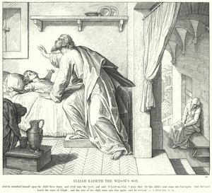 İlyas Dul Kadının Oğlunu Yükseltiyor (gravür) by Julius (after) Schnorr von Carolsfeld