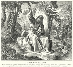 İlyas Kuzgunlardan Besleniyor (gravür) by Julius (after) Schnorr von Carolsfeld