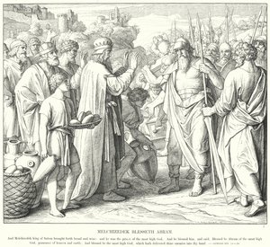Melchizedek Blesseth Abram (gravür) by Julius (after) Schnorr von Carolsfeld