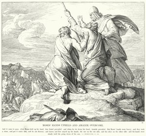 Musa'nın Elleri Kaldı ve Amalek Üstesinden Geldi (gravür) by Julius (after) Schnorr von Carolsfeld