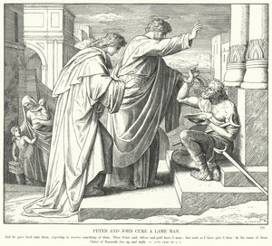 Peter ve John Topal Bir Adamı İyileştirir (gravür) by Julius (after) Schnorr von Carolsfeld
