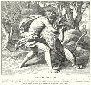Samson Killeth bir Aslan (gravür) by Julius (after) Schnorr von Carolsfeld
