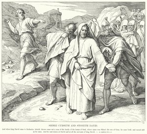 Shimei Curseth ve Stoneth David (gravür) by Julius (after) Schnorr von Carolsfeld