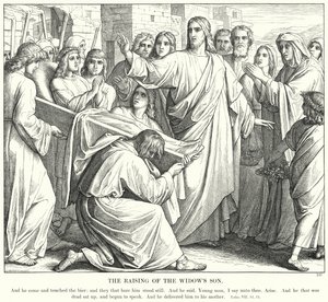 Dul Kadının Oğlunun Dirilişi (gravür) by Julius (after) Schnorr von Carolsfeld