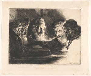 Beş okuyan Yahudi erkek by Julius C. Turner (signed by artist)