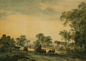 Açık Köy Yolunda Bir Antrenör ve Rakamlar, by Julius Caesar Ibbetson