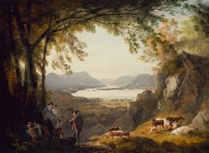Ormanlık Bir Peyzajda Sığırlarla Dinlenen Ülke Halkı (petrol) by Julius Caesar Ibbetson