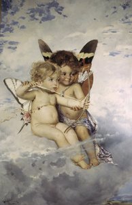 Cupidons - Cupids, Kronberg, Julius (1850-1921). Tuval üzerine yağlıboya