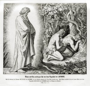 Adem ve Havva çıplaklıklarını saklıyor, Yaratılış by Julius Schnorr von Carolsfeld