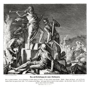 Yeni şehir surlarının inşası ve savunması, Nehemya by Julius Schnorr von Carolsfeld
