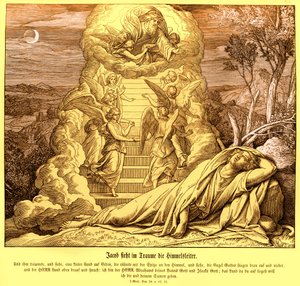 Yakup cennete giden merdivenin hayalini kuruyor, Genesis by Julius Schnorr von Carolsfeld