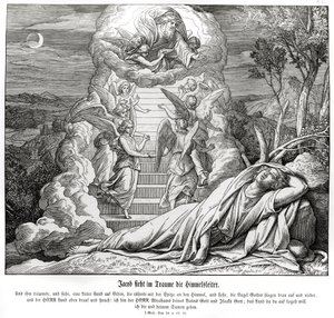 Yakup cennete giden merdivenin hayalini kuruyor, Genesis by Julius Schnorr von Carolsfeld