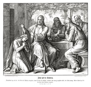 İsa ve günahkar kadın, Luka İncili by Julius Schnorr von Carolsfeld