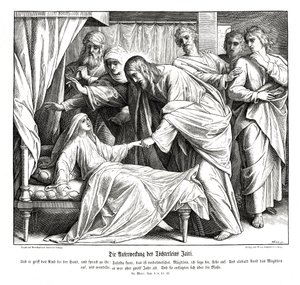 İsa küçük kızı uyandırır, Markos İncili by Julius Schnorr von Carolsfeld