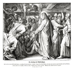 İsa felçli adamı iyileştiriyor, Luka İncili by Julius Schnorr von Carolsfeld