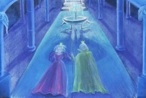 Sonsuza Kadar Mutlu Kurbağa Prens (kağıt üzerinde yağlı pastel ve renkli)