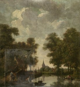 Bir nehir ile Hollandalı bir manzara ile duvar kağıdı boyama by Jurriaan Andriessen (attributed to)
