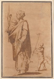 Bir çocuk ve mutfak gereçleri taşıyan bir anne, ardından bir erkek çocuk ve bir köpek by Jusepe de Ribera