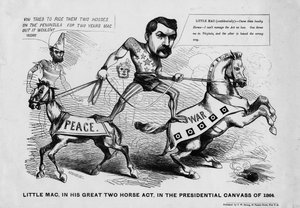 Küçük Mac, 1864 başkanlık tuvalinde, iki atlı büyük gösterisiyle, TW Strong tarafından yayınlandı, New York, 1864 dolayları by Justin Howard