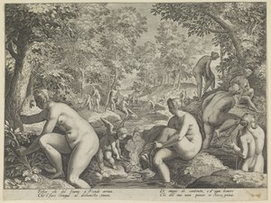 Kadınlar ve erkekler banyo yapmak Amore Letheo Aşkın farklı yönleri (dizi adı) by Justus Sadeler (attributed to)