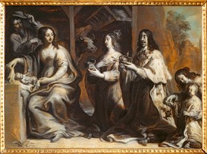 Louis, Avusturyalı Anne ve Veliaht Kutsal Ailenin önünde dua ederken - Louis XII ... by Justus van Egmont