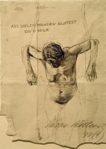 Aşındırma için çıplak çalışma Çok yaralardan kanıyorsunuz ey insanlar by Käthe Kollwitz