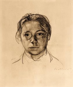Gevşek saçlı genç otoportre by Käthe Kollwitz