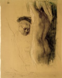 K. Kollwitz, çıplak bir kadının önünde diz çökmüş bir adam by Käthe Kollwitz