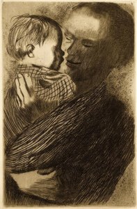 Kucağında çocuğu olan anne by Käthe Kollwitz