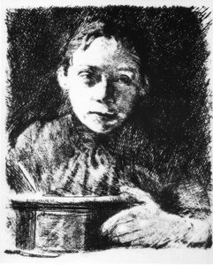 Çizim tahtasında kendi kendine portre by Käthe Kollwitz