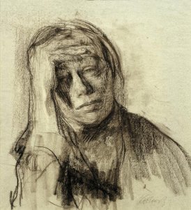 Selbstbildnis mit aufgestütztem rechten Arm, die Hand an der Stirn by Käthe Kollwitz