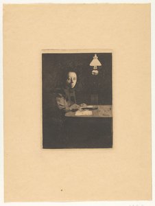 Zelfportret aan tafel Masada kendi portreniz (orijinal başlık) by Käthe Kollwitz