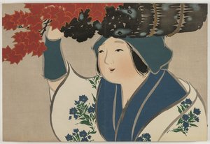 Yüz Dünyanın Çiçekleri (Momoyogusa): Kindling Salesgirl (Kurokiuri) by Kamisaka Sekka