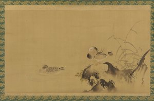 Mandarin ördekleri bir manzarada, Edo dönemi, 17. yüzyılın ortaları ile 18. yüzyılın başlarında.
