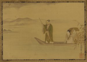 Bir teknede Çinli erkek ve kadın, Edo dönemi, 17. yüzyılın ortalarında. by Kano Yasunobu