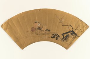 Mandalina ördeği ve çiçek açan erik (altın yaprak üzerinde mürekkep ve renk) by Kano Yukinobu