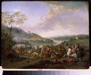 ""Askeri bir çatışma"" (Süvari Çatışması) Bir muharebe sırasında savaşan süvariler. Resim Karel Breydel (1678-1733) Devlet Müzesi Arkhangelskoye Estate, Moskova by Karel Breydel