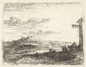 Binanın köşesi ve en sağda tente, iki figür ve bir at-..., yakl. 1641-78. by Karel Du Jardin