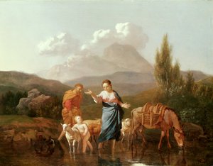 Holy family at a stream  by Karel Dujardin