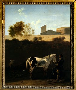 Karel Dujardin (1621-1678) (ec.holl.) 1675 Sun tarafından Patres ve Horse Pie boyama ile İtalya Manzarası. 0,32x0,27 m Paris, Musee du Louvre. by Karel Dujardin