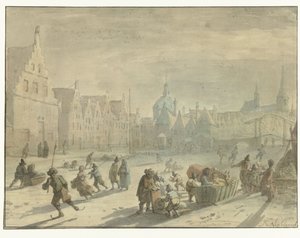 Buz eğlencesi ile Leiden'de Galge suyu